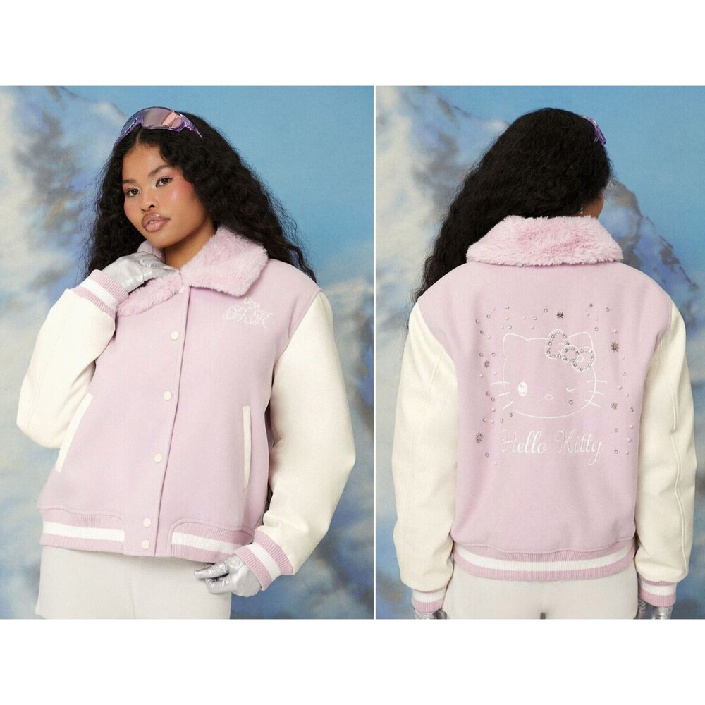 Girls 13/14 NEW KiTTY x FoReVeR 21 Pink Faux Leather Varsity Bomber Jacket